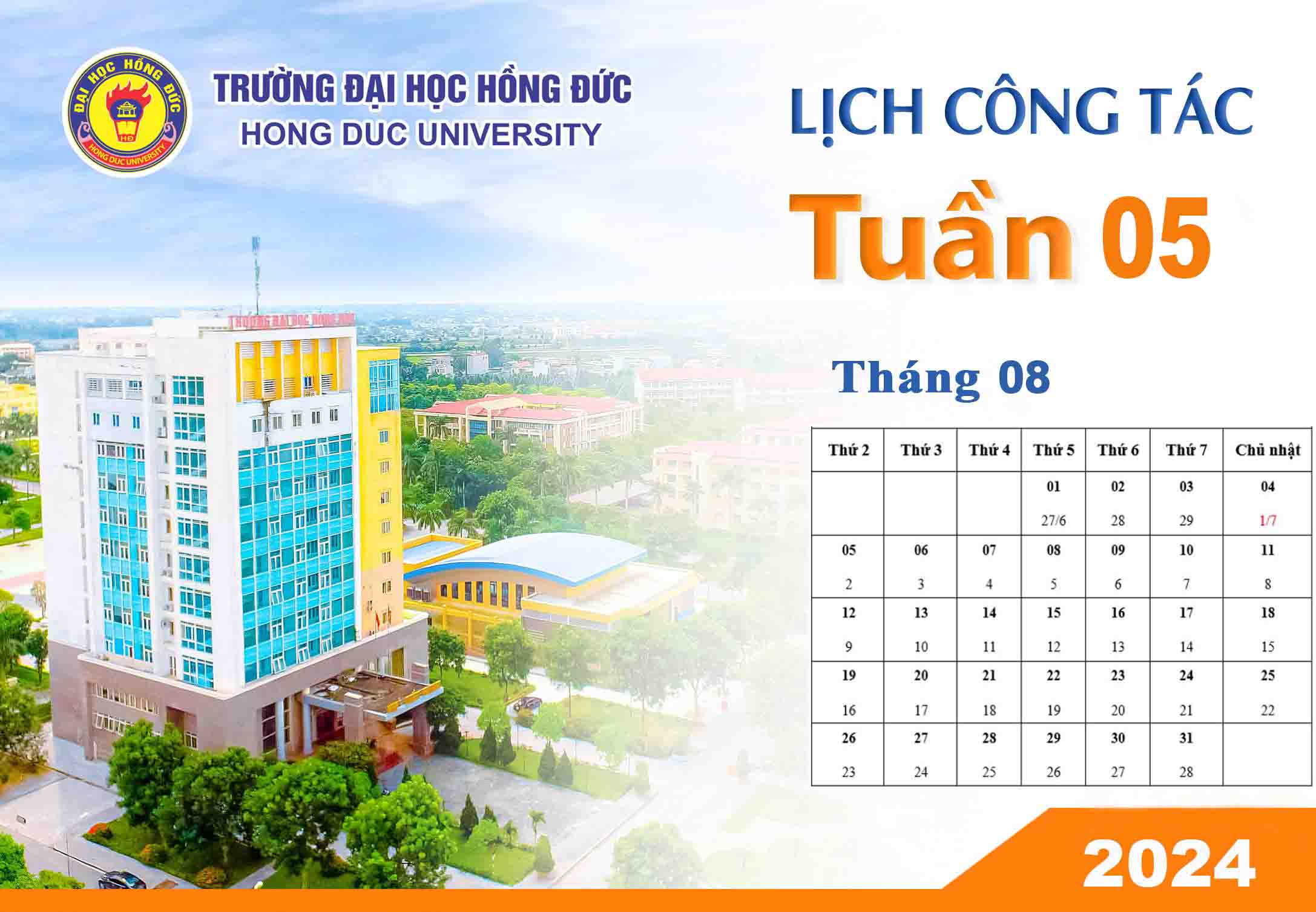 Lịch tuần 05 ĐTN-HSV (26.8.2024-01.09.2024)